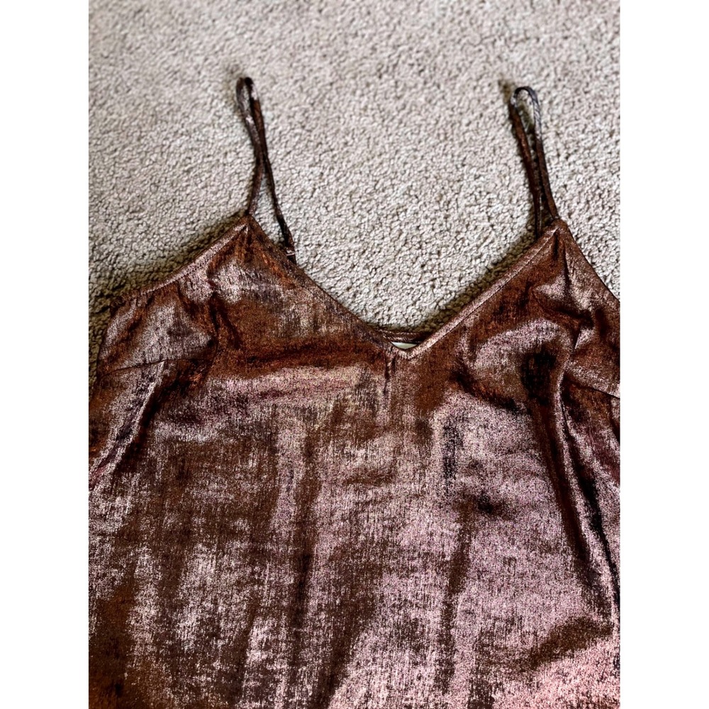 A New Day Women Copper Metallic Slip Dress V-Neck Mini Spaghetti Strap S NEW - Picture 2 of 10